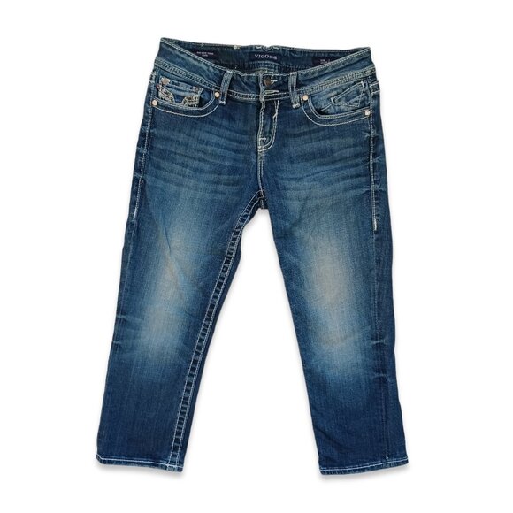 Vigoss Jeans The New York Capri Midrise Cropped Dark Wash Stretch Juniors Size 7 - Picture 3 of 14